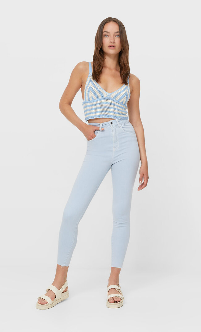Stradivarius Hose Mit Superhohem Bund In Farben Himmelblau 34