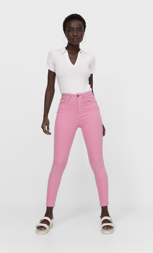 

Stradivarius Hose Mit Superhohem Bund In Farben Kaugummirosa 40