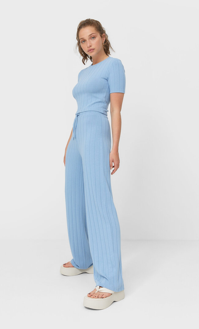 

Stradivarius Weite Hose Mit Rippenmuster Himmelblau L