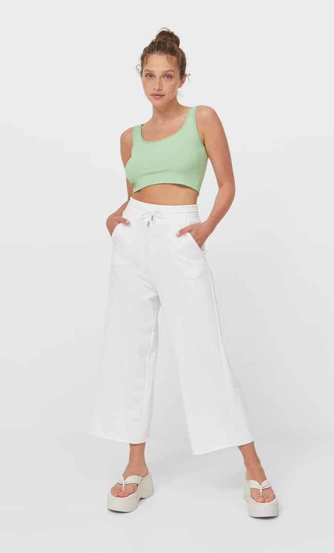 

Stradivarius Culotte-Hose Aus Jersey Weiß M
