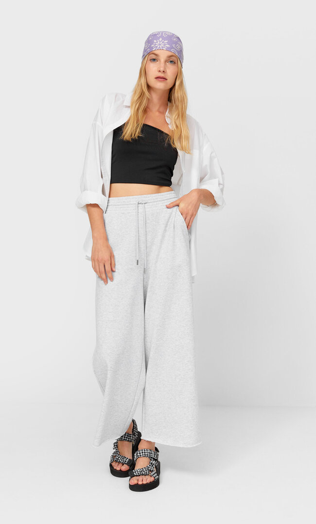 

Stradivarius Spodnie Culotte Z Dzianiny Dresowej Kobieta Popielaty M