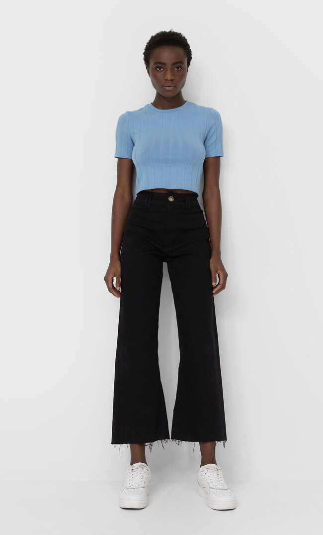 

Stradivarius Bezszwowe Spodnie Culotte Z Diagonalu Kobieta Czarny 38