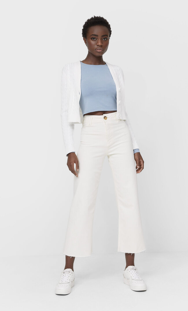 

Stradivarius Bezszwowe Spodnie Culotte Z Diagonalu Kobieta Ecru 42