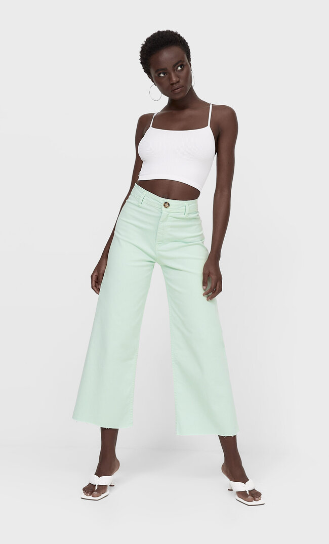 

Stradivarius Bezszwowe Spodnie Culotte Z Diagonalu Kobieta Pistacjowy 36