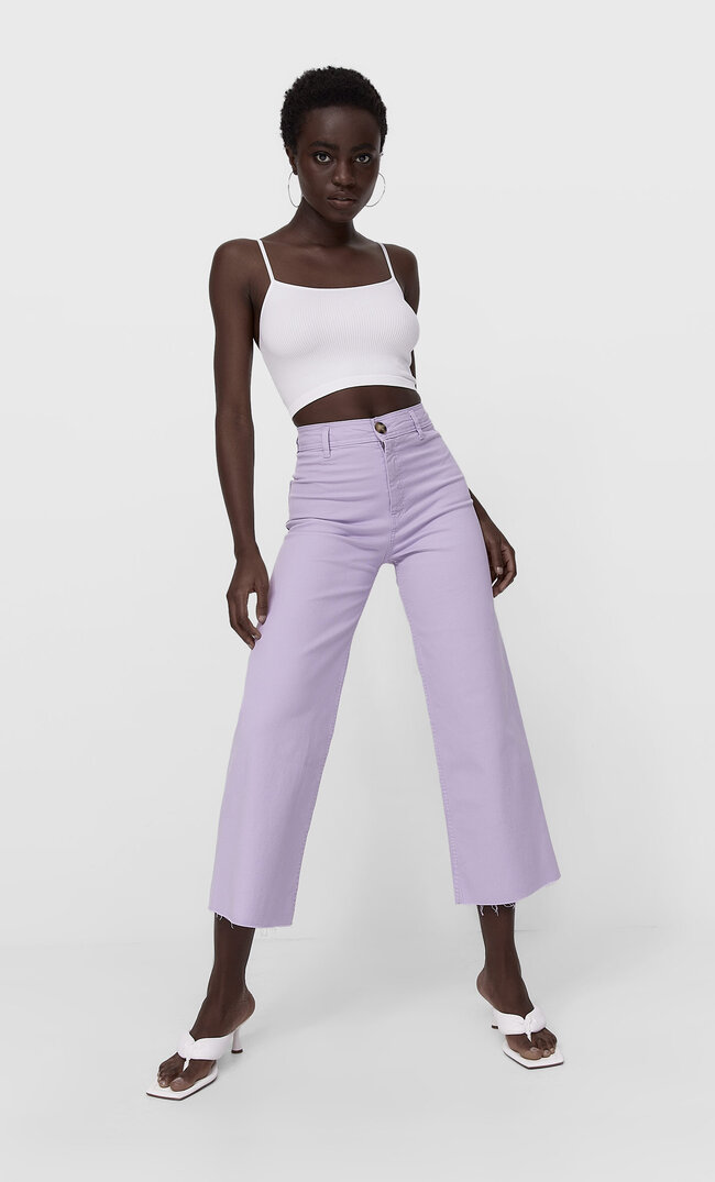 

Stradivarius Bezszwowe Spodnie Culotte Z Diagonalu Kobieta Liliowy 34