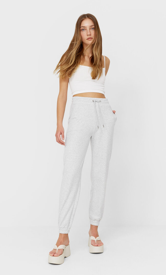 

Stradivarius Spodnie Jogger Z Dzianiny Dresowej Kobieta Popielaty M