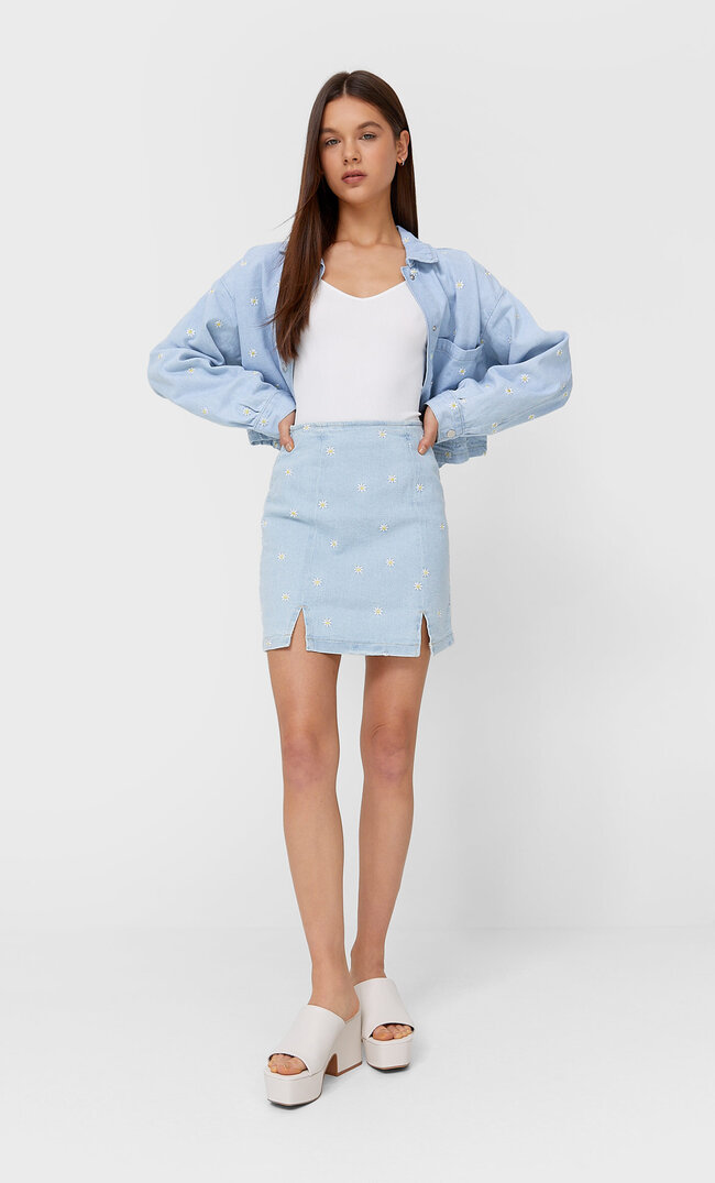 

Stradivarius Minirock Mit Margeriten Denim Xs