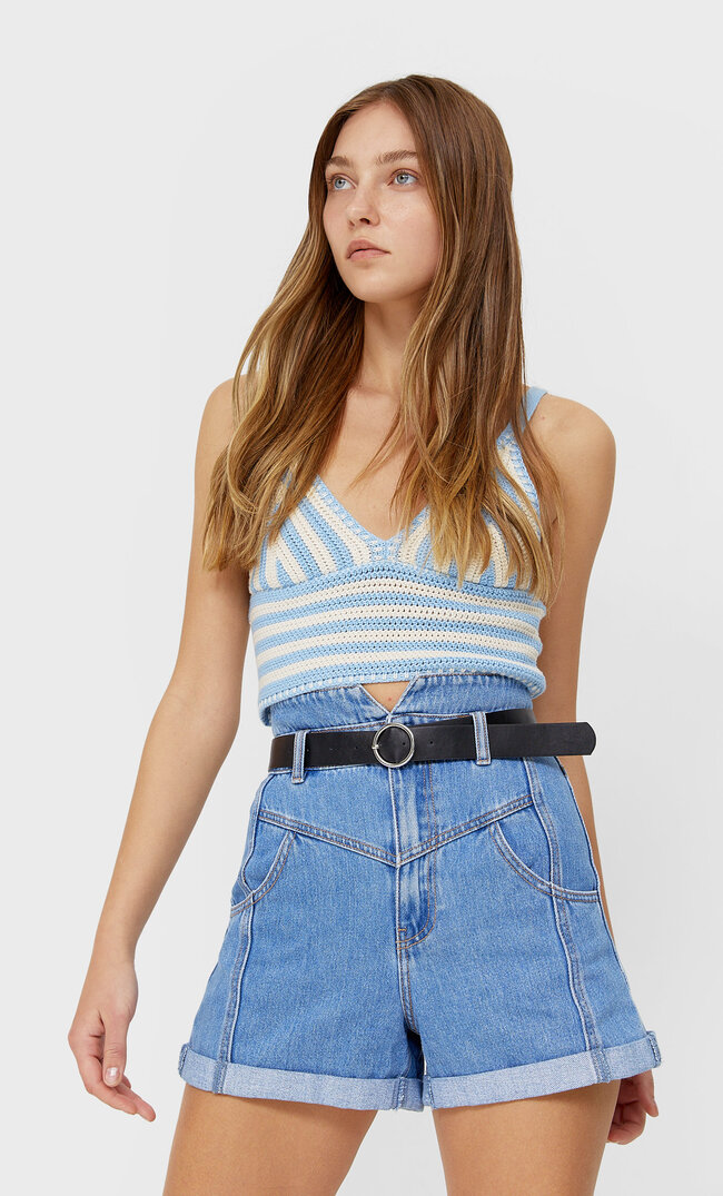 

Stradivarius Denim-Shorts Mit Gürtel Helles Denim 32