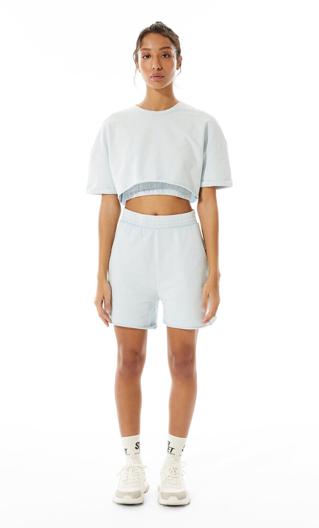 

Stradivarius Bermudashorts Aus Plüsch Im Acid-Wash-Look Himmelblau L