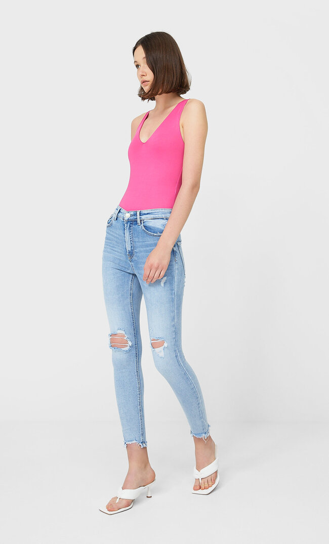 

Stradivarius Jeansy Skinny Fit Z Wysokim Stanem Kobieta Sprany Niebieski 44