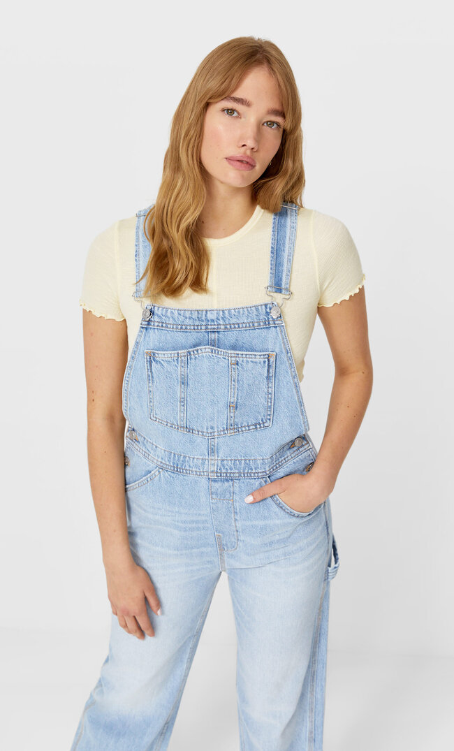 

Stradivarius Jeans-Latzhose Im Vintagelook Helles Denim 34