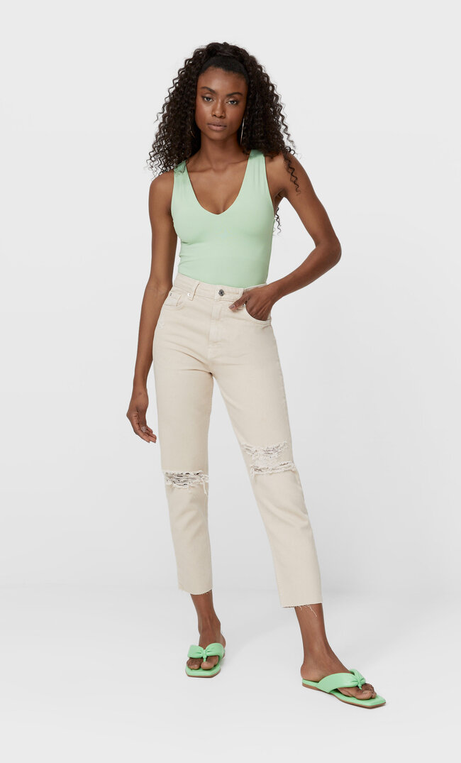

Stradivarius Mom-Fit-Jeans Mit Schlitzen Steingrau 34