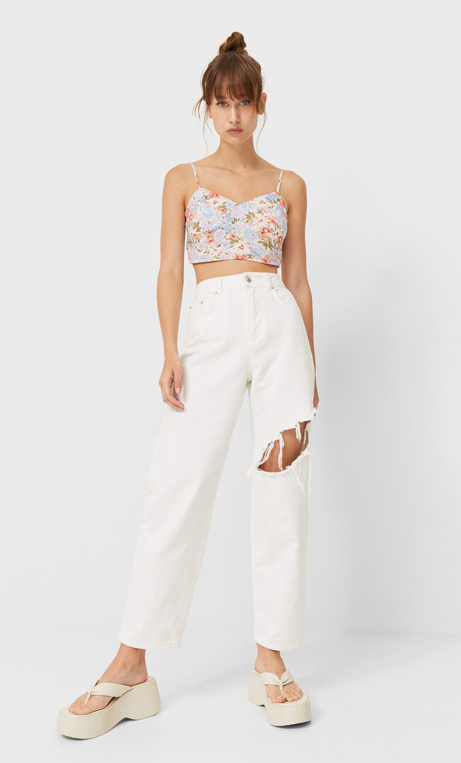 

Stradivarius Zerrissene Boyfriend-Jeans Weiß 36