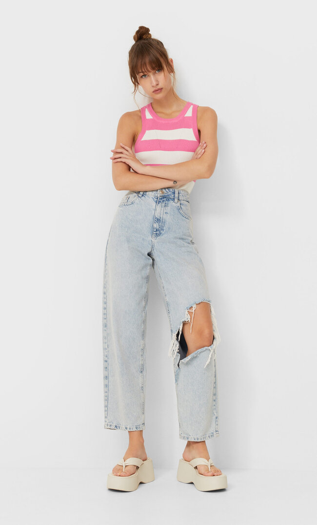 

Stradivarius Jeansy Boyfriend Z Efektem Zużycia Kobieta Denimowy 34