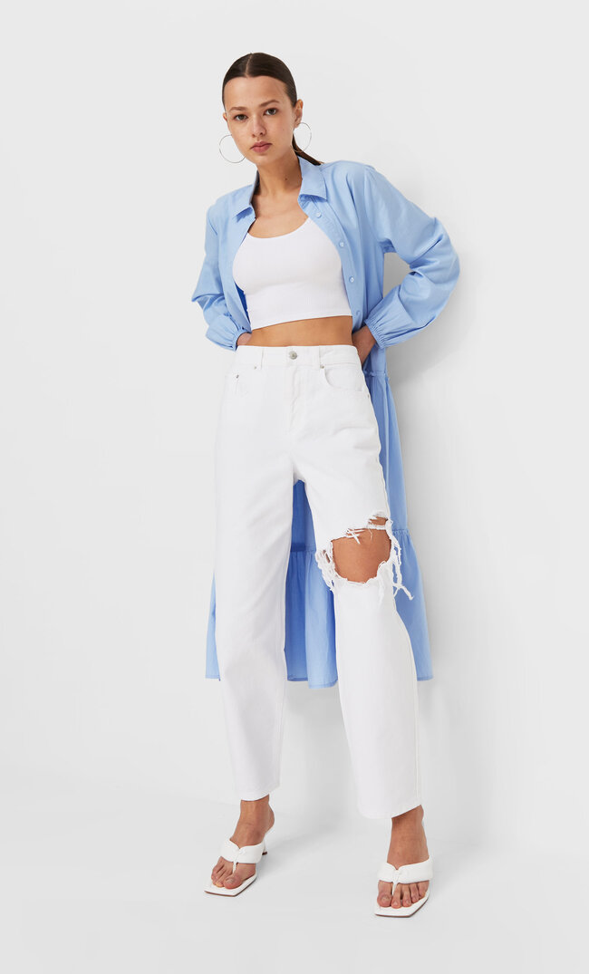 

Stradivarius Jeansy Boyfriend Z Efektem Zużycia Kobieta Biały 34