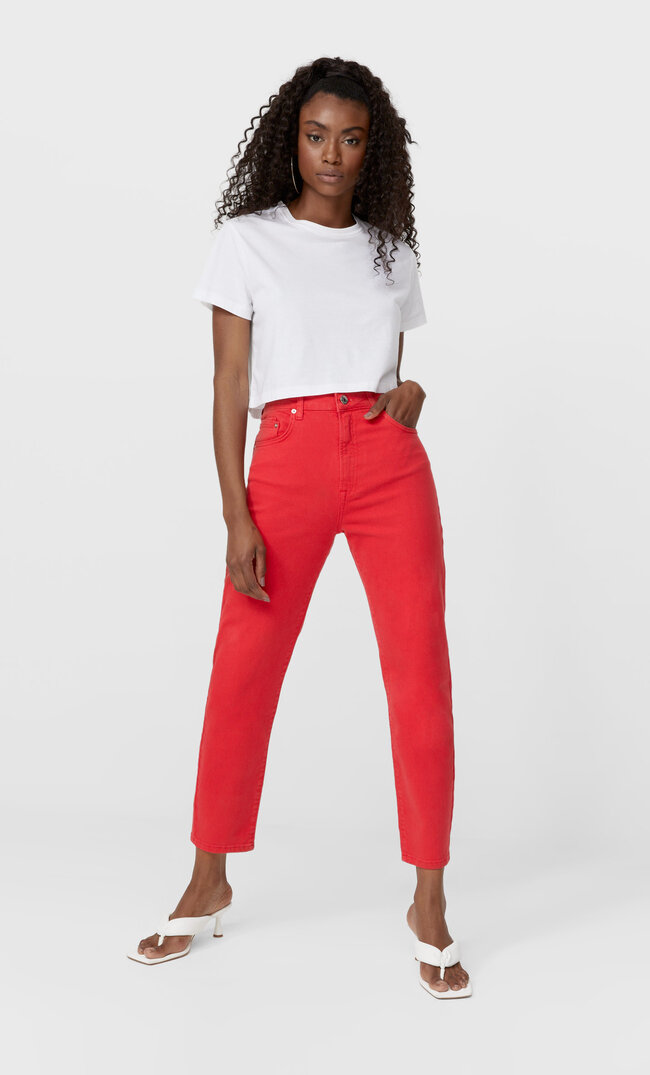 

Stradivarius Mom-Jeans Im Slim-Fit Rot 34