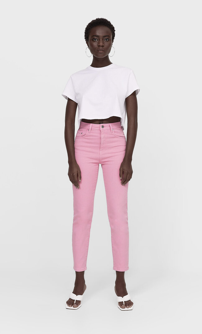 

Stradivarius Jeansy Mom Slim Kobieta Cukierkowy Róż 36