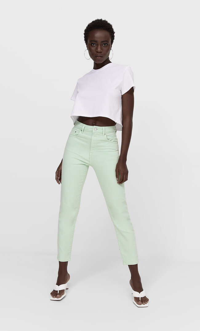 

Stradivarius Jeansy Mom Slim Kobieta Pistacjowy 38
