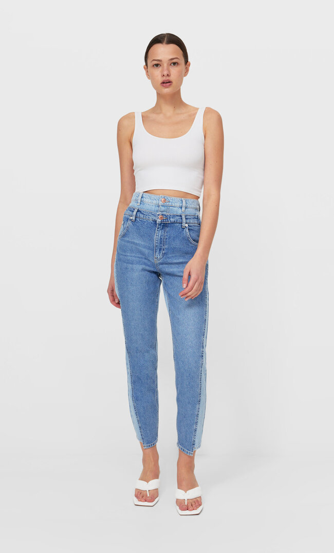 

Stradivarius Reworked-Jeans Mit Doppeltem Bund Helles Denim 36