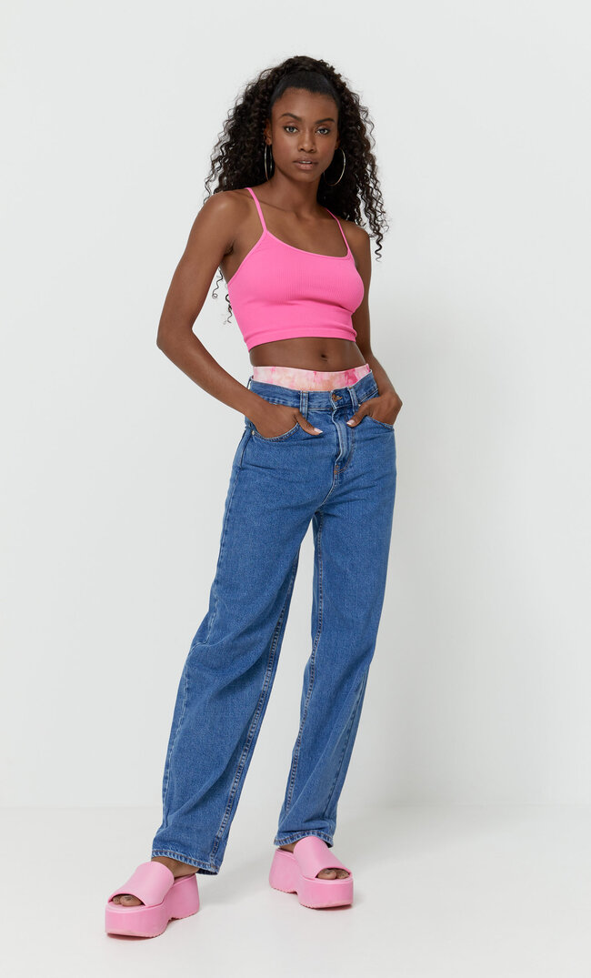 

Stradivarius Luźne Jeansy Mom Fit Kobieta Sprany Niebieski 36