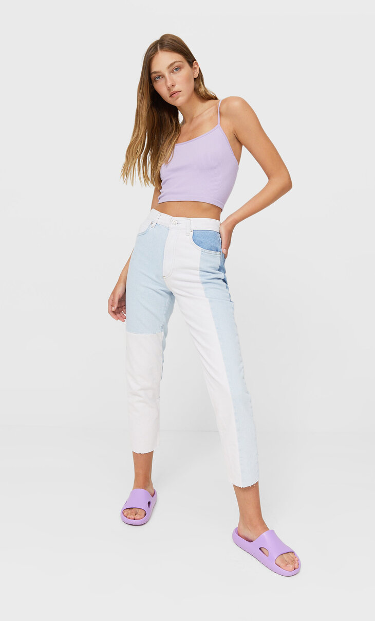Patchwork jeans - Women's fashion | Stradivarius Kuwait