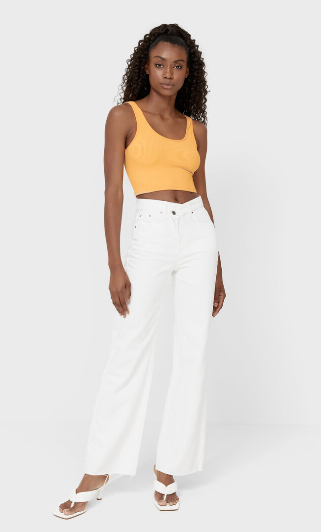 

Stradivarius Straight-Fit-Jeans Mit Asymmetrischem Bund Weiß 32