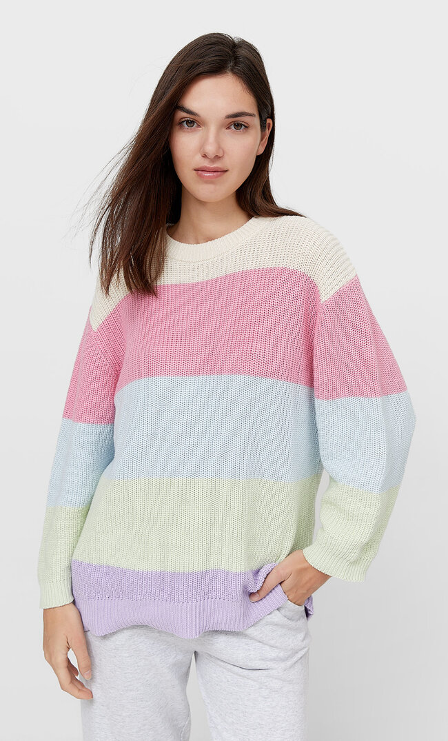 

Stradivarius Sweter Oversize W Paski Kobieta Waniliowy S