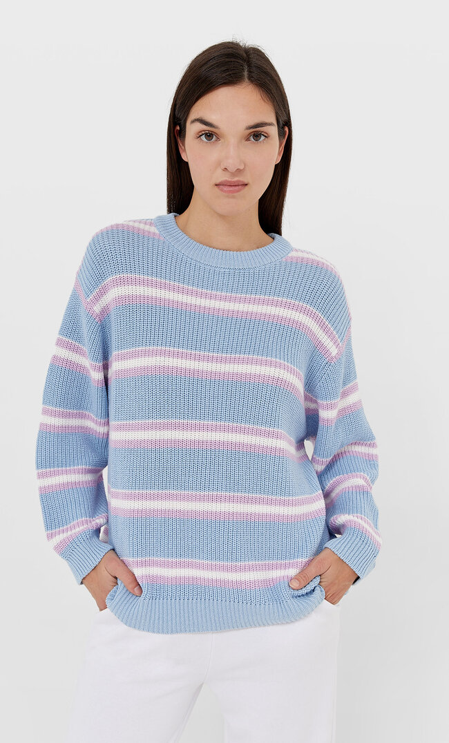 

Stradivarius Sweter Oversize W Paski Kobieta Błękitny S