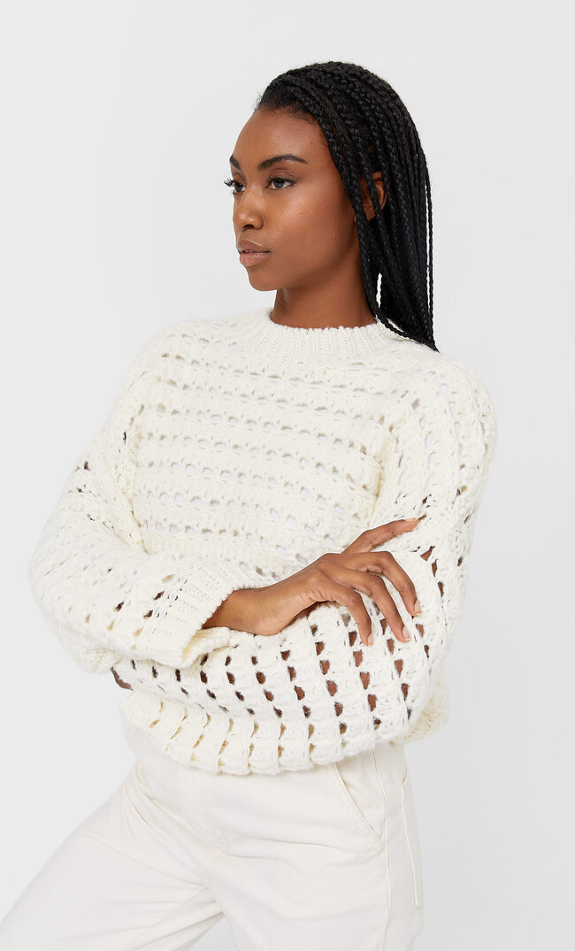 

Stradivarius Strickpullover Mit Häkeldetails Vanille M