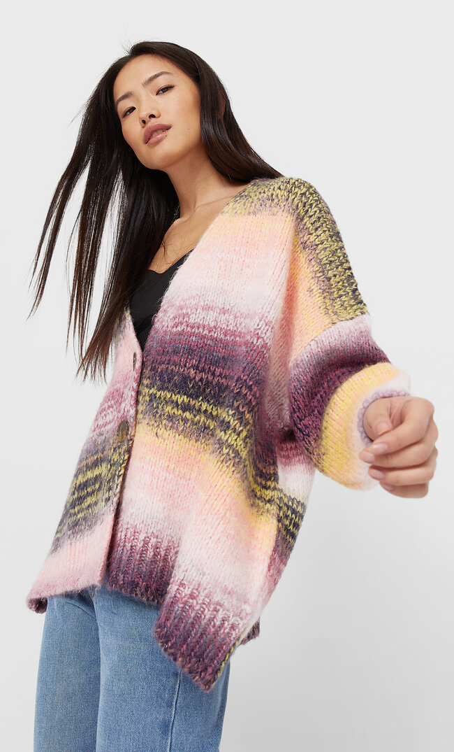 

Stradivarius Kolorowy Dzianinowy Sweter Kobieta Cukierkowy Róż S