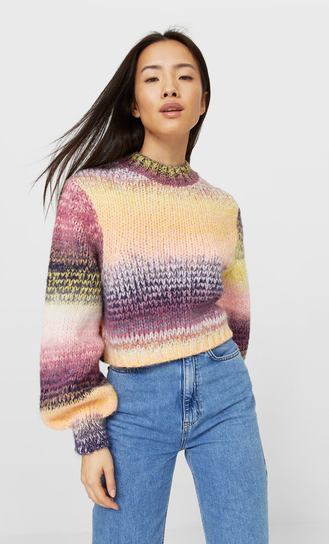

Stradivarius Kolorowy Sweter Kobieta Cukierkowy Róż S