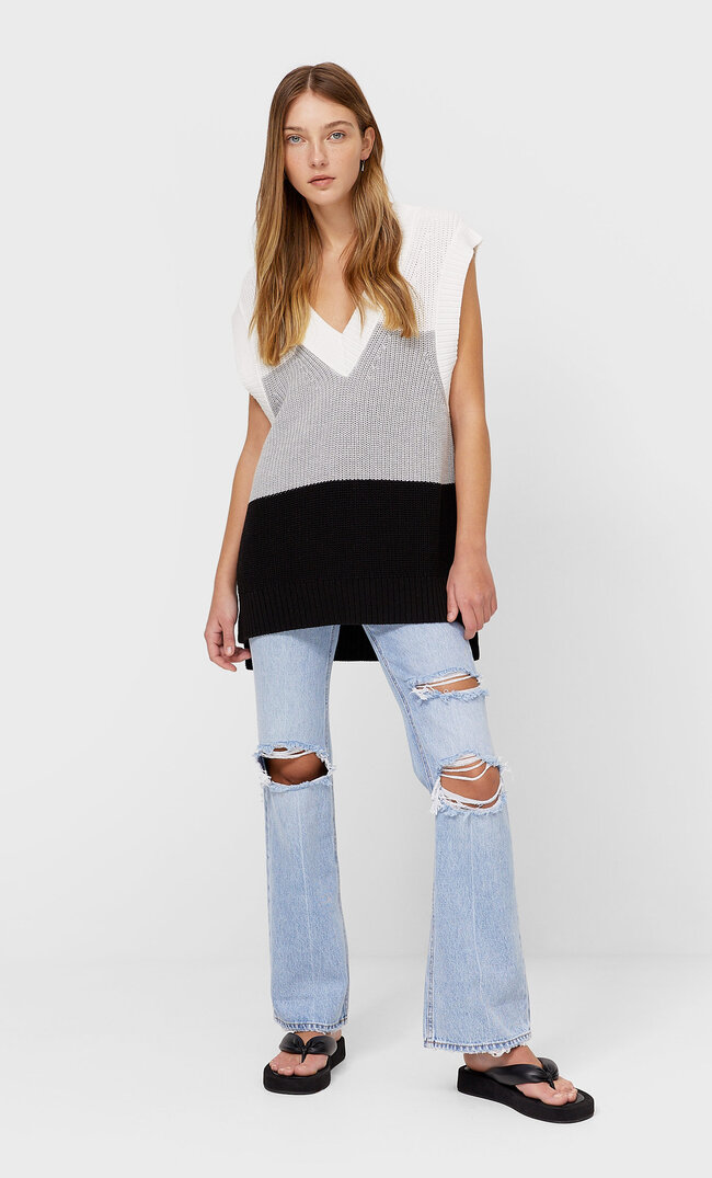 

Stradivarius Kamizelka Oversize W Paski Kobieta Ecru M