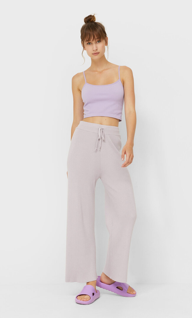 

Stradivarius Spodnie Culotte Z Dzianiny Kobieta Liliowy Xl