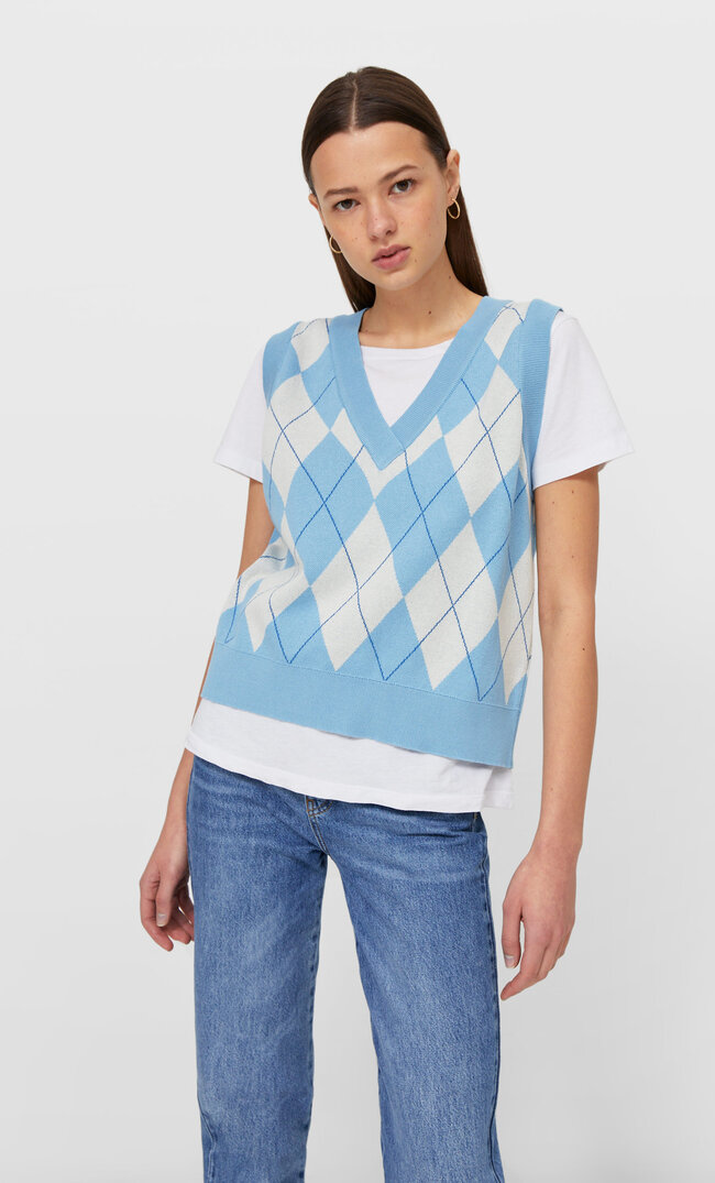 

Stradivarius Strickpullunder Mit Rautenmuster Himmelblau M