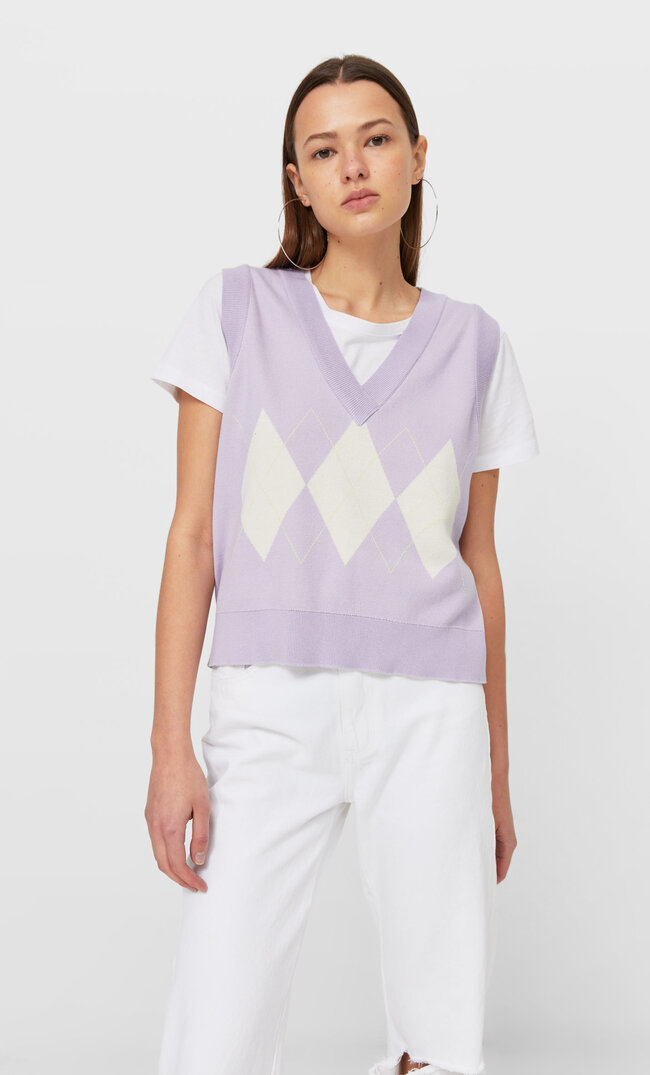 

Stradivarius Strickpullunder Mit Rautenmuster Lila M