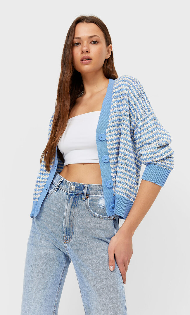 

Stradivarius Kardigan Z Obniżoną Linią Ramion Kobieta Niebieski Xs