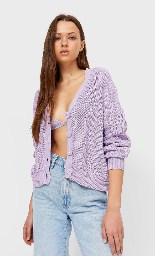 

Stradivarius Kardigan Z Obniżoną Linią Ramion Kobieta Liliowy L