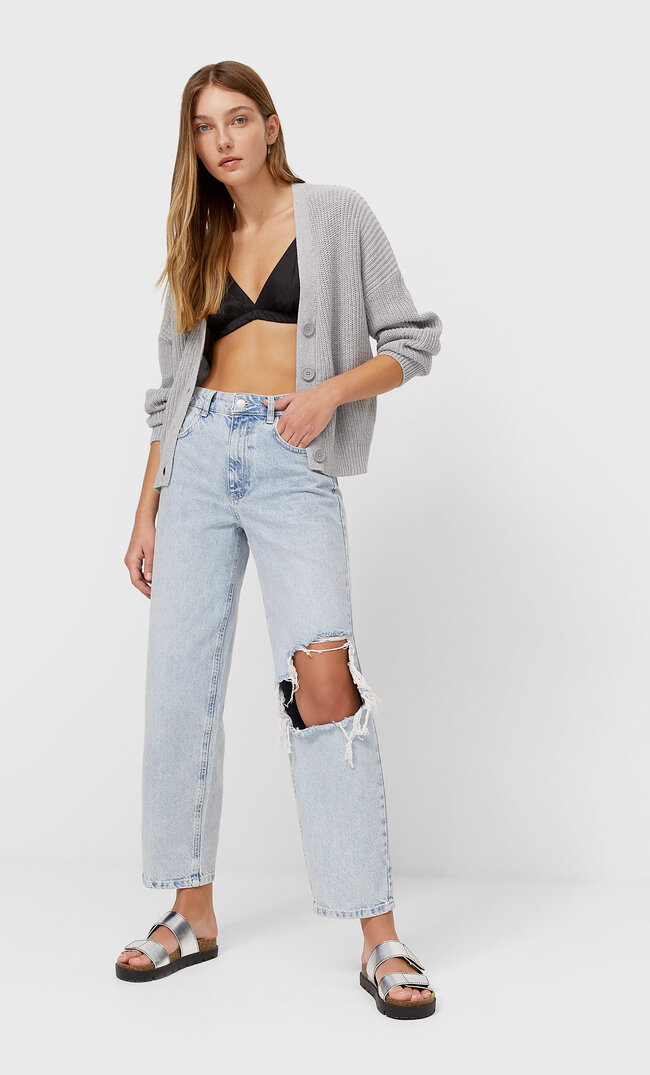 

Stradivarius Cardigan Mit Fallender Schulternaht Grau Melange L