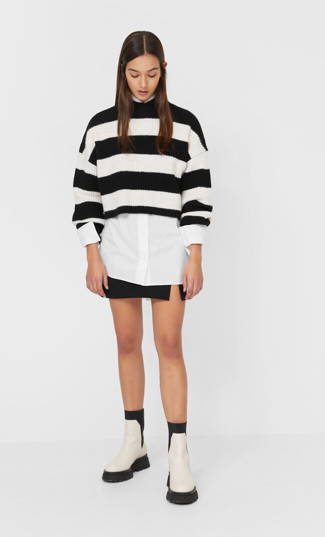 

Stradivarius Krótki Sweter Filcowany Kobieta Ecru S