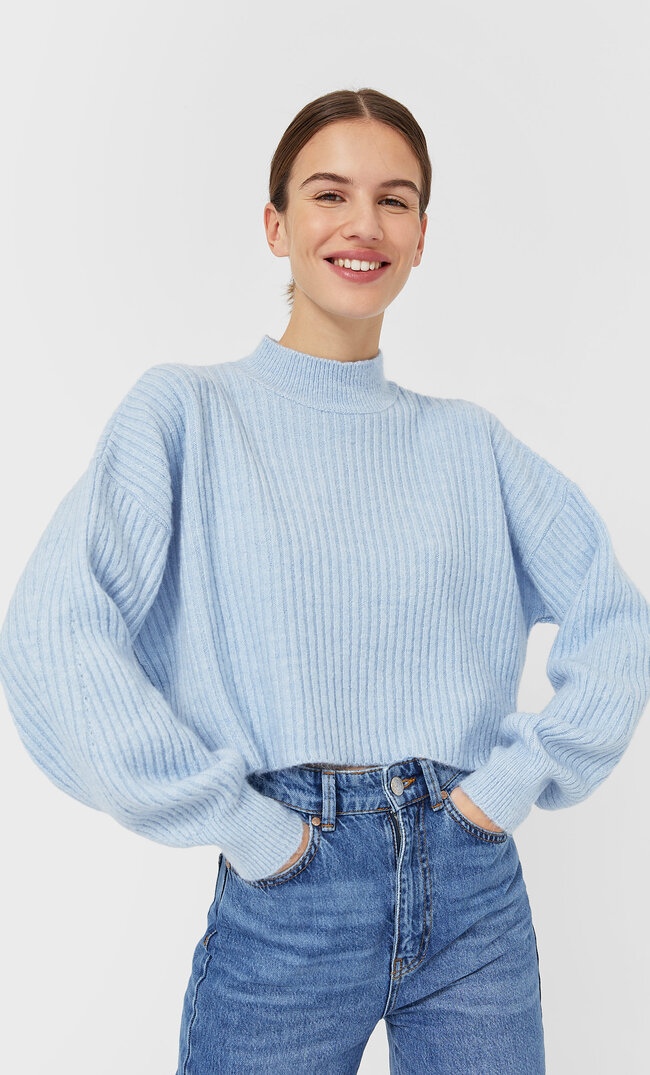 

Stradivarius Krótki Sweter Filcowany Kobieta Błękitny Xs