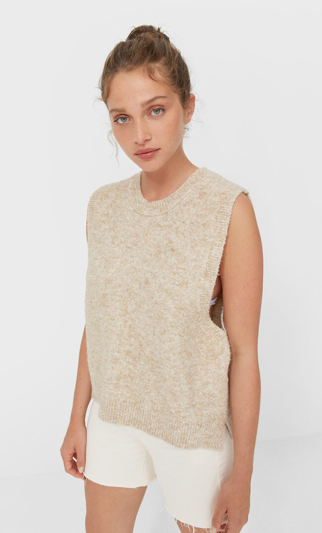 Stradivarius Weste Mit Textur Steingrau Xs