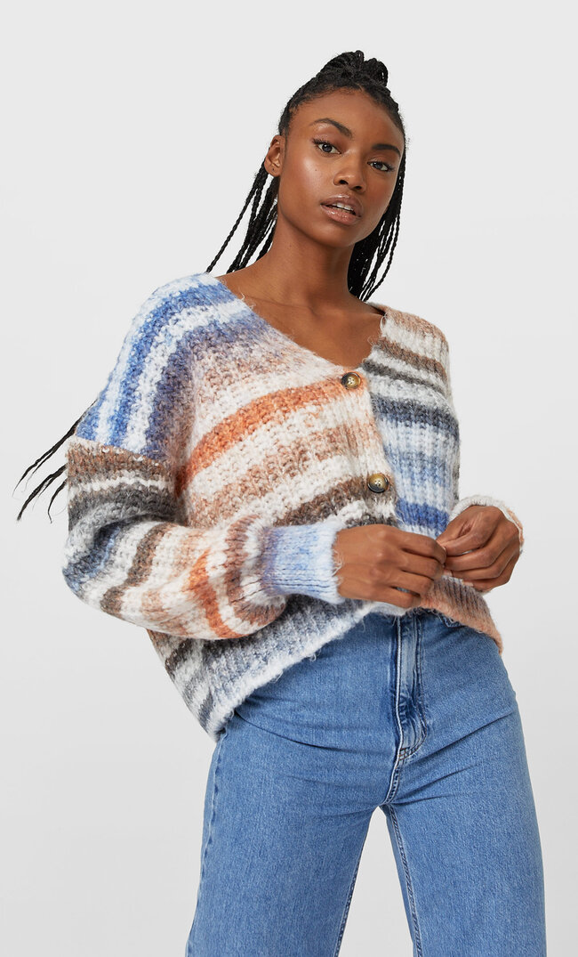 

Stradivarius Kolorowy Dzianinowy Sweter Kobieta Niebieski Xs