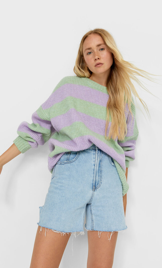 

Stradivarius Sweter W Kolorowe Paski Kobieta Liliowy M