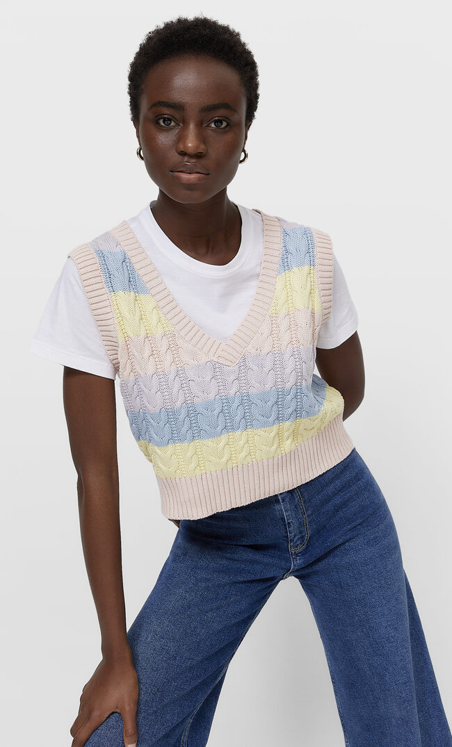 

Stradivarius Strickweste Mit Zopfmuster Lila Xs
