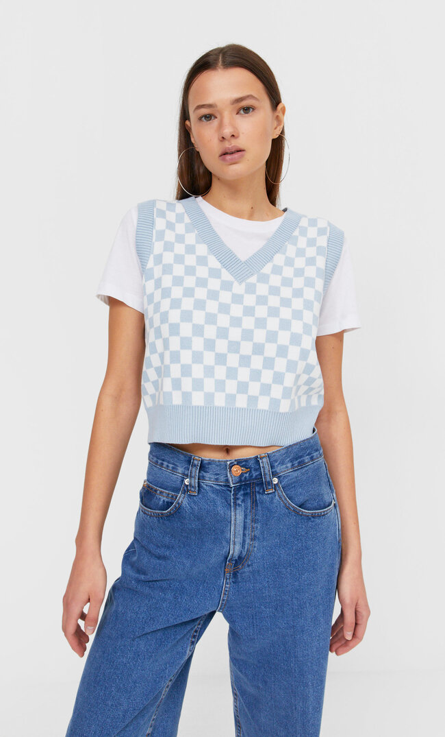 

Stradivarius Karierte Weste Himmelblau S