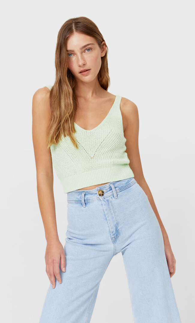 

Stradivarius Rustikales Stricktop Aquamarin Xs