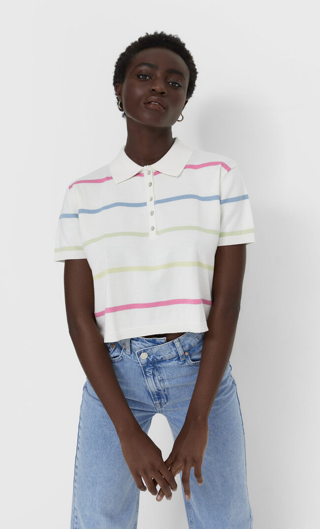 

Stradivarius Dzianinowa Koszulka Polo Kobieta Ecru S