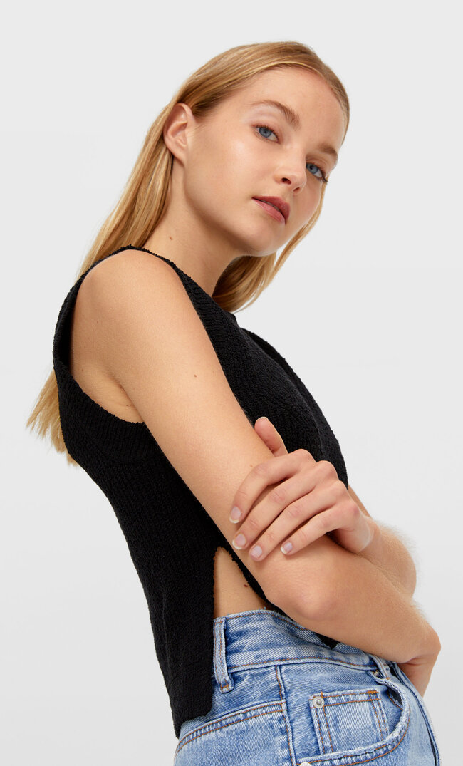 

Stradivarius Trikot-Top Mit Schlitzen Schwarz M