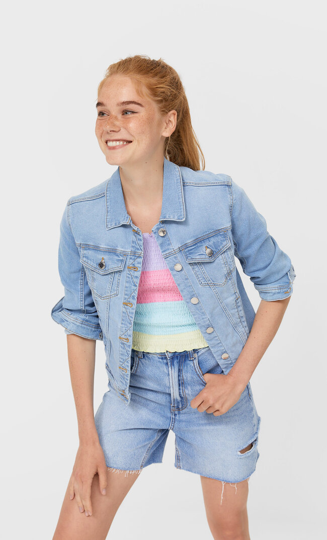 

Stradivarius Kurtka Jeansowa Slim Fit Kobieta Jasnodenimowy L