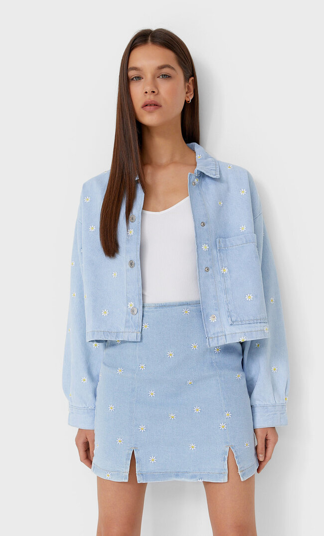 

Stradivarius Jeansjacke Mit Margeriten Denim M